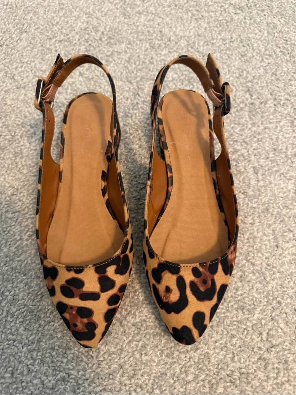 BAMBOO Leopard Print Slingback Flats with kitten block heel
